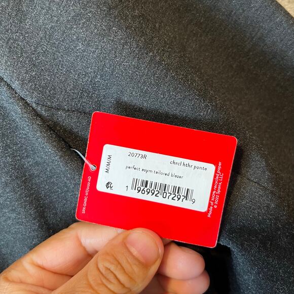 Spanx Perfect Asymmetrical Tailored Blazer Charcoal Heather Ponte Sz Medium New - Picture 6 of 7